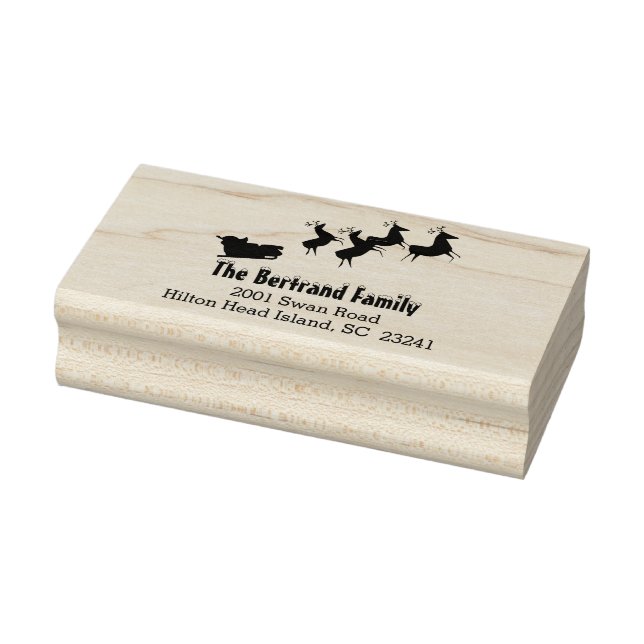 Christmas Santa's Reindeer Sleigh Custom Rubber Stamp (Stamp)