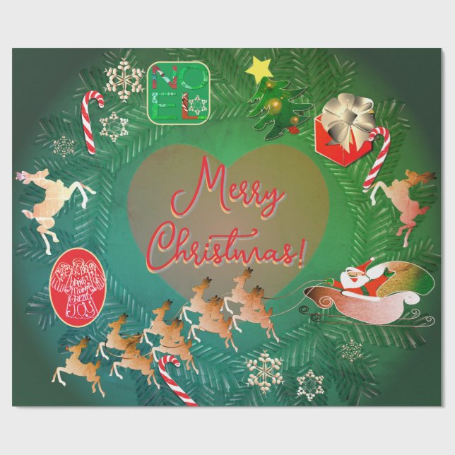 Christmas Santa's Reindeer Wrapping Paper (Flat)