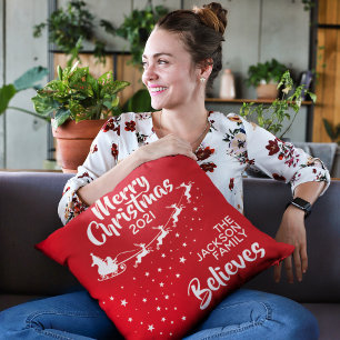 Christmas Santa's sleigh reindeer believe Cushion