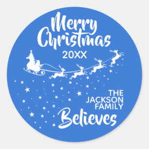 Christmas Santa's sleigh reindeers holiday Classic Round Sticker