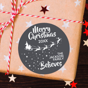 Christmas Santa's sleigh reindeers holiday Classic Round Sticker