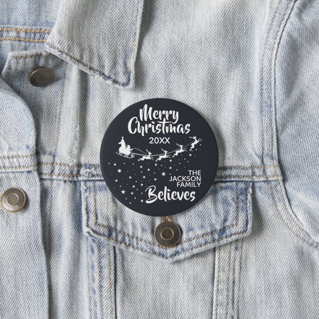 Christmas Santa's sleigh reindeers holiday family 7.5 Cm Round Badge (In Situ)