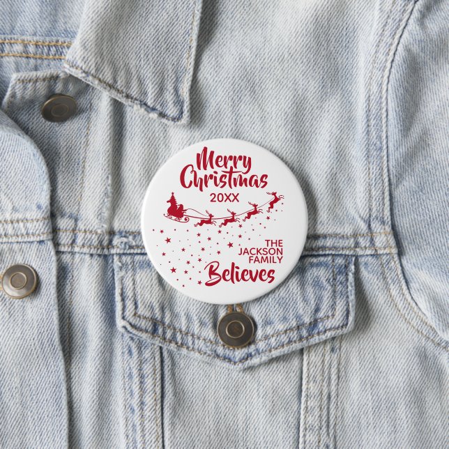 Christmas Santa's sleigh reindeers holiday family 7.5 Cm Round Badge (In Situ)