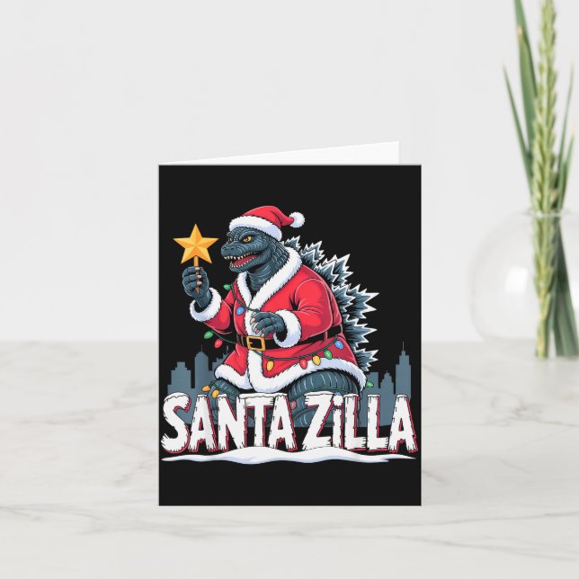Christmas Santazilla Japanese Monster Dinosaur Boy Card (Front)