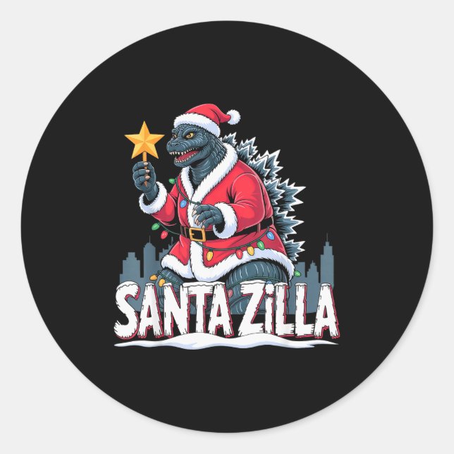 Christmas Santazilla Japanese Monster Dinosaur Boy Classic Round Sticker (Front)
