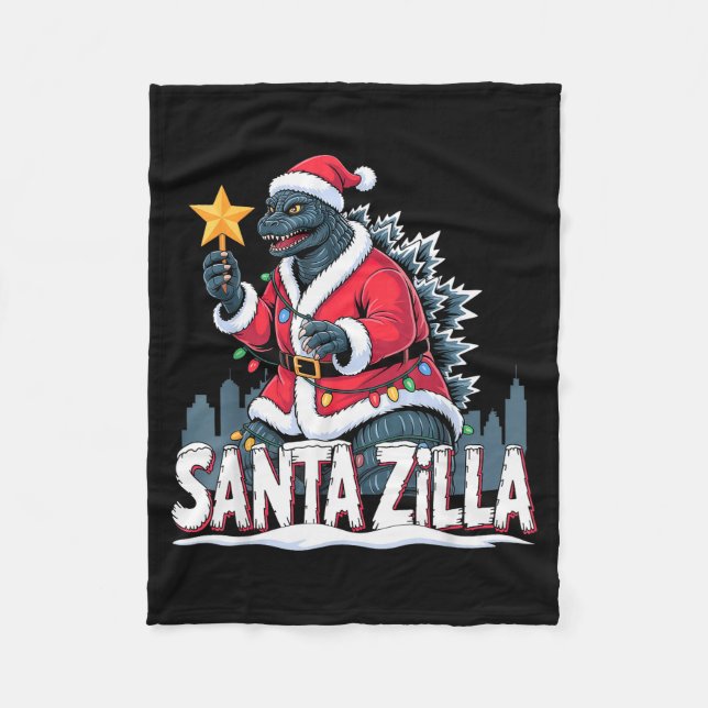 Christmas Santazilla Japanese Monster Dinosaur Boy Fleece Blanket (Front)