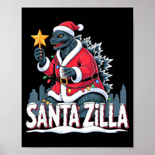 Christmas Santazilla Japanese Monster Dinosaur Boy Poster