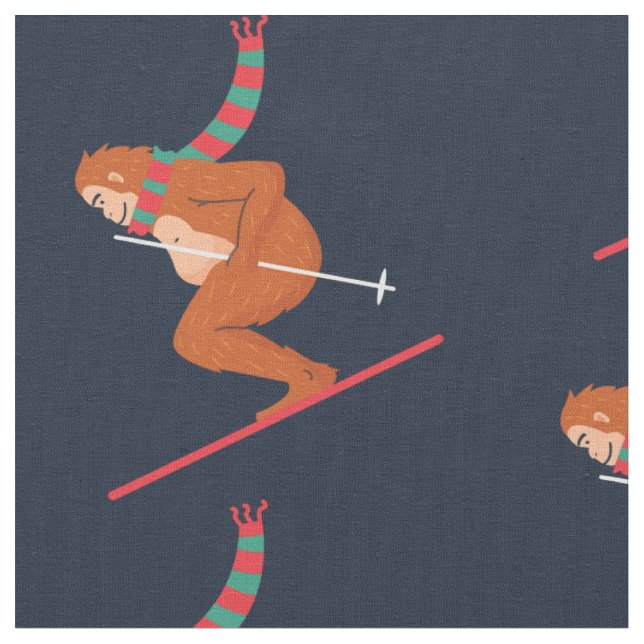 christmas sasquatch bigfoot yeti ski  fabric (Close Up)