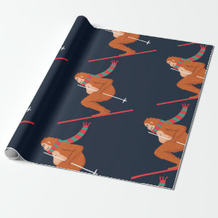 christmas sasquatch bigfoot yeti ski  wrapping paper