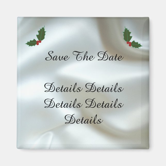 Christmas Satin and Holly Custom Wedding Magnet (Front)