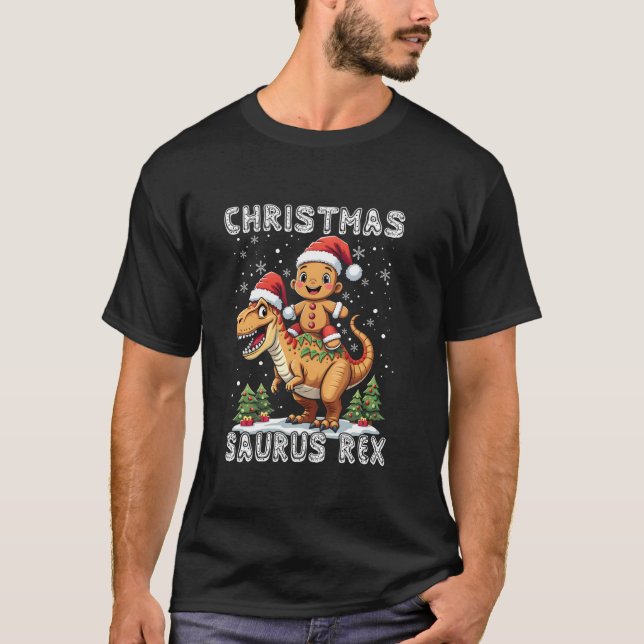 Christmas Saurus Rex Gingerbread Man Cookie Dinosa T-Shirt (Front)
