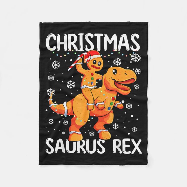 Christmas Saurus Rex Gingerbread Man Cookie Trex B Fleece Blanket (Front)