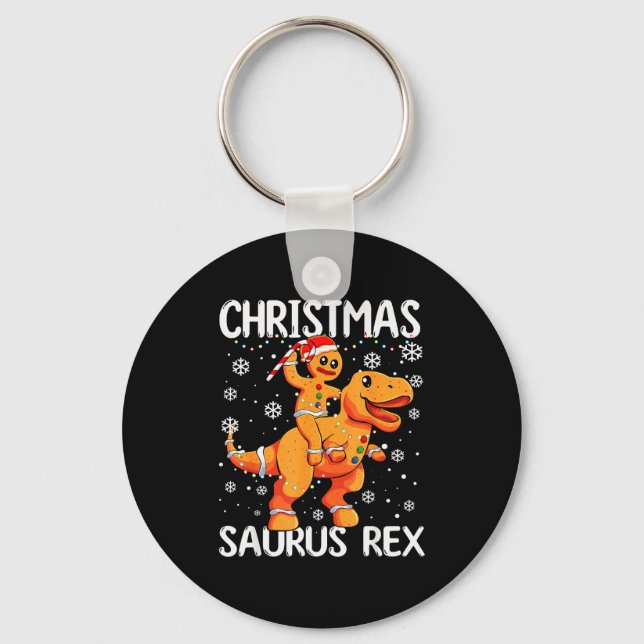 Christmas Saurus Rex Gingerbread Man Cookie Trex B Key Ring (Front)