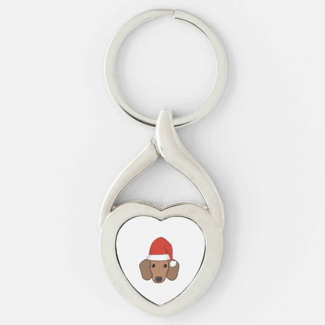 Christmas Sausage Dog in Santa Hat   Key Ring (Front)