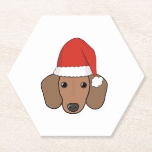 Christmas Sausage Dog in Santa Hat Paper Coaster