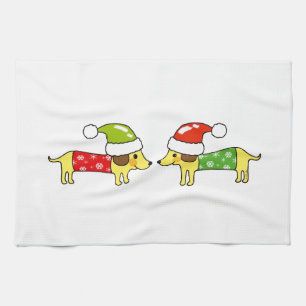 Christmas sausage dogs tea towel
