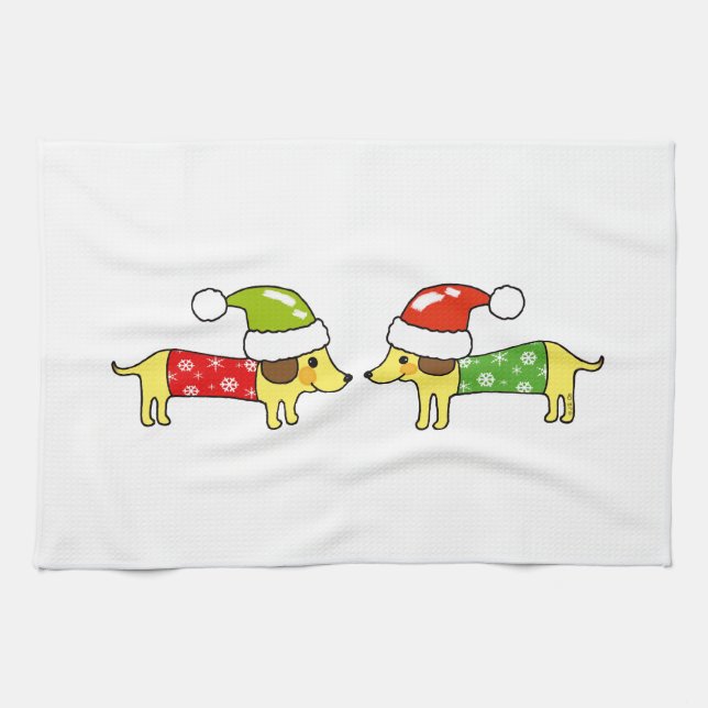 Christmas sausage dogs tea towel (Horizontal)