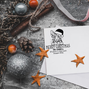 Christmas Savannah Cat Return Address Rubber Stamp