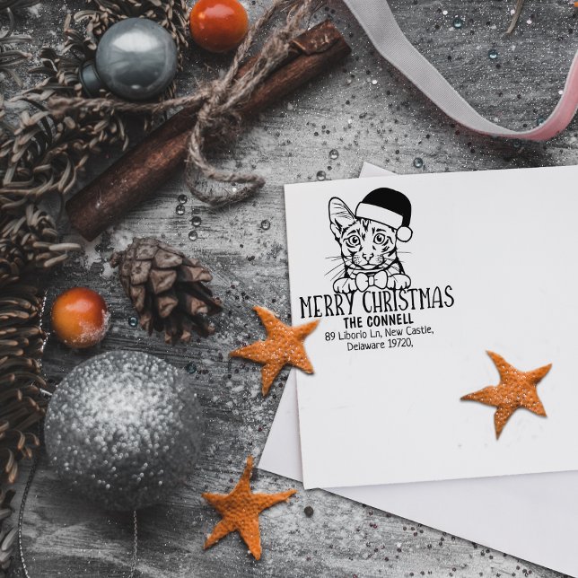 Christmas Savannah Cat Return Address  Rubber Stamp (Creator Uploaded)