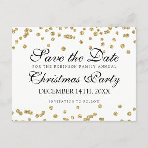 Christmas Save The Date Gold Glitter Confetti Announcement Postcard