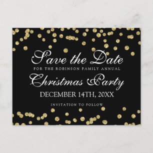 Christmas Save The Date Gold Glitter Confetti Blac Announcement Postcard