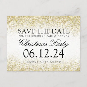Christmas Save The Date Gold Glitter Dust White Announcement Postcard
