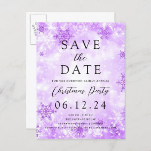 Christmas Save The Date Purple Winter Wonder  Announcement Postcard