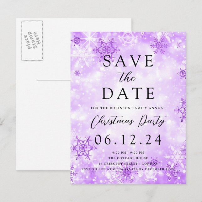 Christmas Save The Date Purple Winter Wonder  Announcement Postcard (Front/Back)