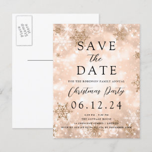Christmas Save The Date Rose Gold Winter Wonder  Announcement Postcard