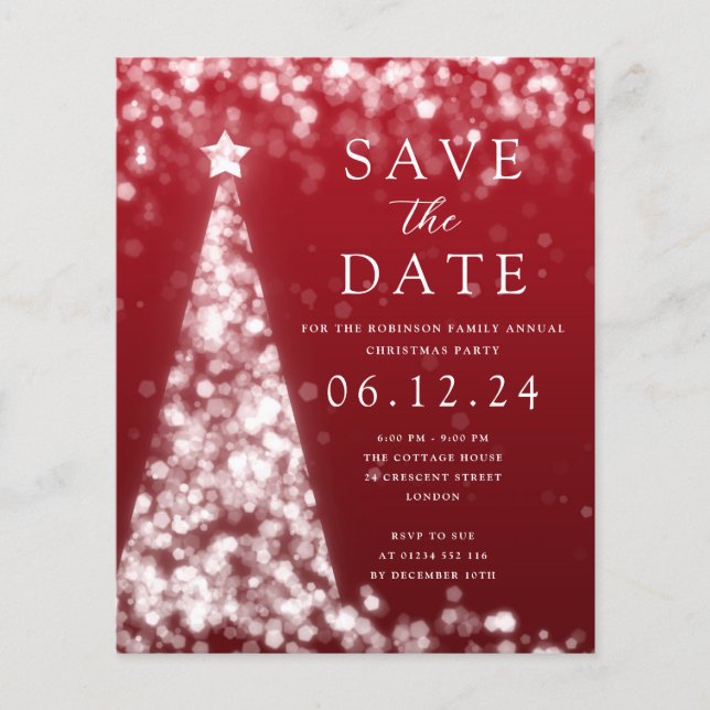 Christmas Save The Date Silver Glam Red Invite Flyer (Front)