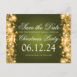 Christmas Save The Date Sparkling Gold Green Announcement Postcard
