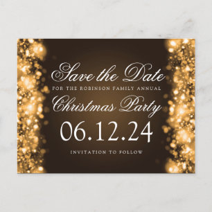 Christmas Save The Date Sparkling Lights Gold Announcement Postcard
