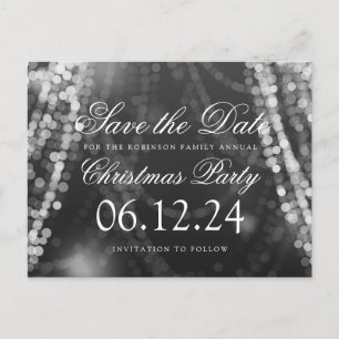 Christmas Save The Date String Lights Silver Announcement Postcard