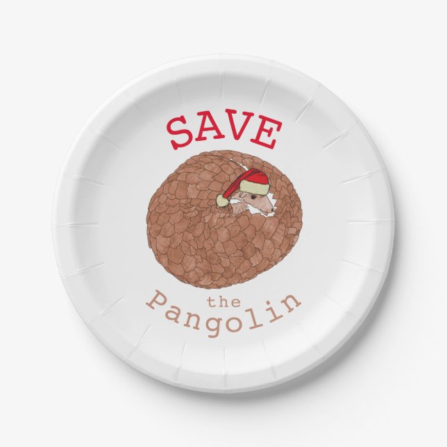 Christmas Save the Pangolin Slogan Paper Plate (Front)