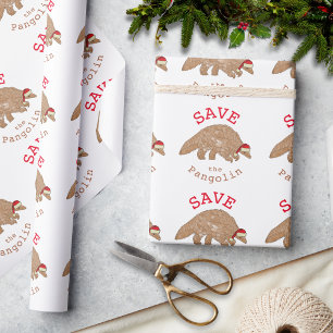 Christmas Save the Pangolin Slogan Wrapping Paper
