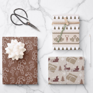 Christmas Scandi Brown Pattern Wrapping Paper Sheet