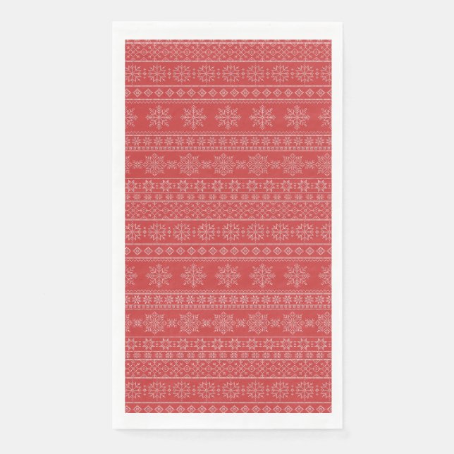 Christmas scandinavia knitwear red white snowflake napkin (Front)