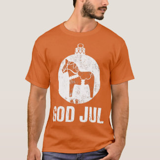 Christmas Scandinavian Dala Horse Ornament God Jul T-Shirt