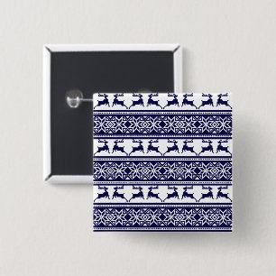 Christmas, Scandinavian Folk Blue and White 15 Cm Square Badge