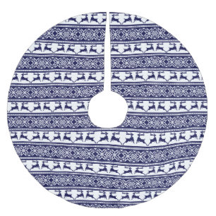 Christmas, Scandinavian Folk Blue and White Brushed Polyester Tree Skirt