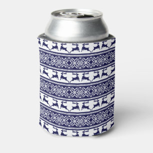 Christmas, Scandinavian Folk Blue and White Can Cooler