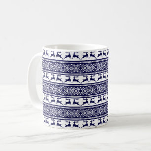 Christmas, Scandinavian Folk Blue and White Coffee Mug