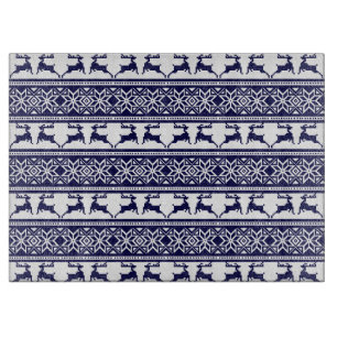 Christmas, Scandinavian Folk Blue and White Cutting Board