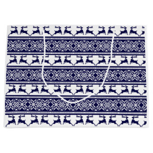 Christmas, Scandinavian Folk Blue and White Large Gift Bag