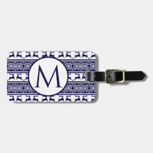 Christmas, Scandinavian Folk Blue and White Luggage Tag
