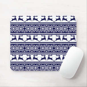 Christmas, Scandinavian Folk Blue and White Mouse Mat