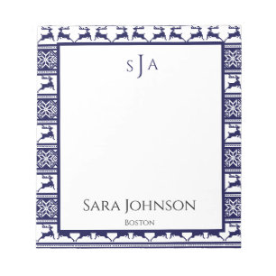 Christmas, Scandinavian Folk Blue and White Notepad