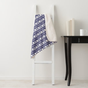 Christmas, Scandinavian Folk Blue and White Sherpa Blanket