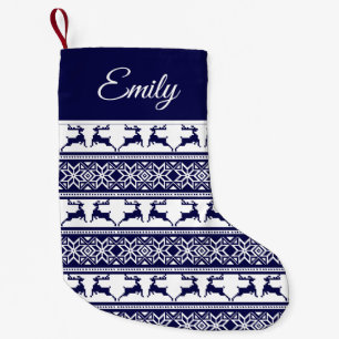 Christmas, Scandinavian Folk Blue and White Small Christmas Stocking
