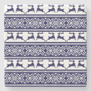 Christmas, Scandinavian Folk Blue and White Stone Coaster